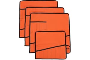 HERSENT Heavy Duty Oxford Tool Roll Pouch Wrench Holder Organizer Bag With 12 Pockets Set Of 4(HGJ73) (Orange)