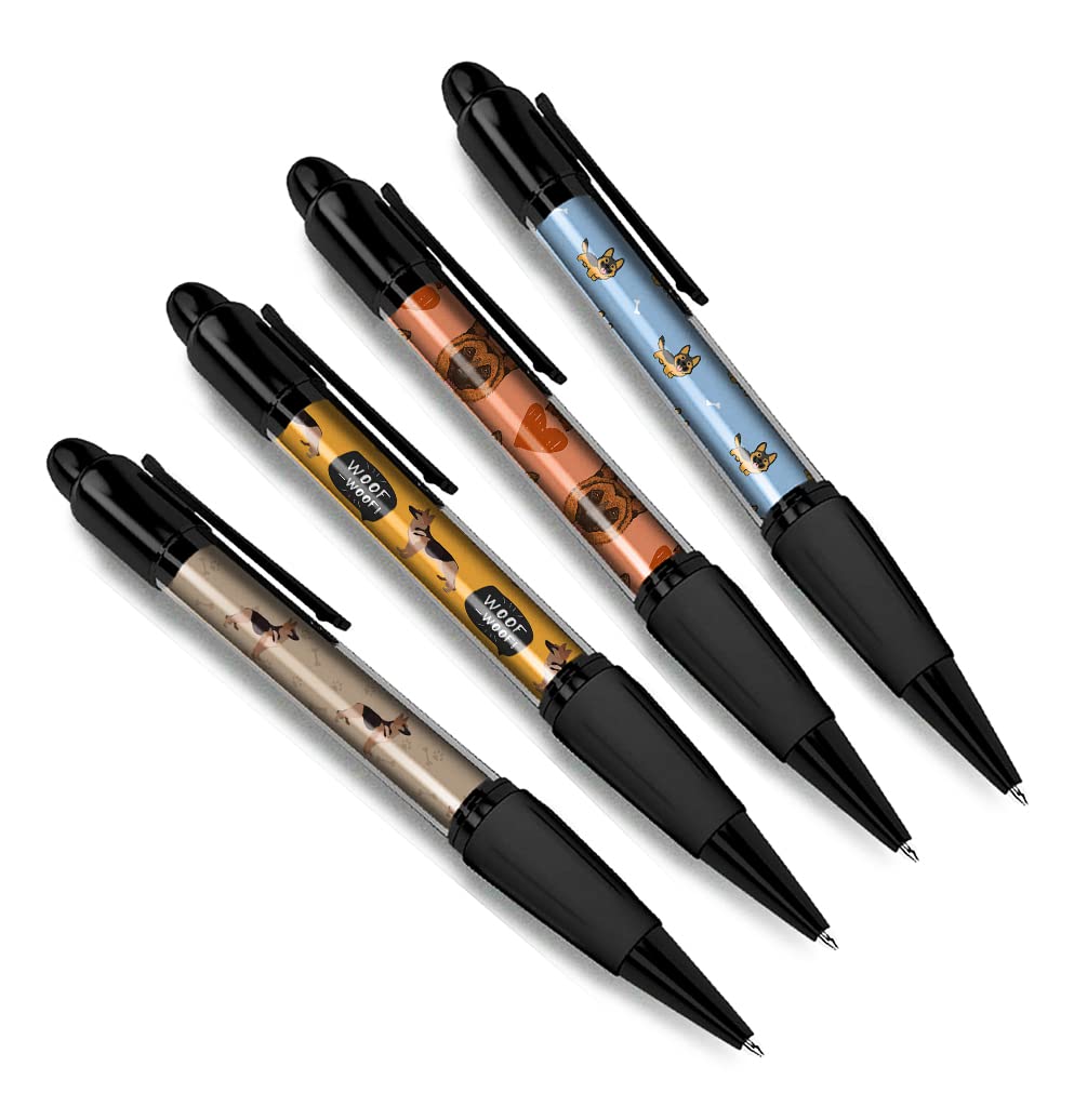 DV DESIGN Set of 4 German Shepherd Black Ballpoint Pens - Alsatian Puppy Animals Pets Dogs Pattern Friends Boys Girls Men Women Theme Pen #79364