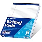 6 Pack Legal Note Pads Wide Ruled 8.5" x 11" Writing Pads (50 Sheets/Pad) White Recycled Paper Micro-Perforated Notepad Hard Back Notepads for Office & School Supplies - Made in USA