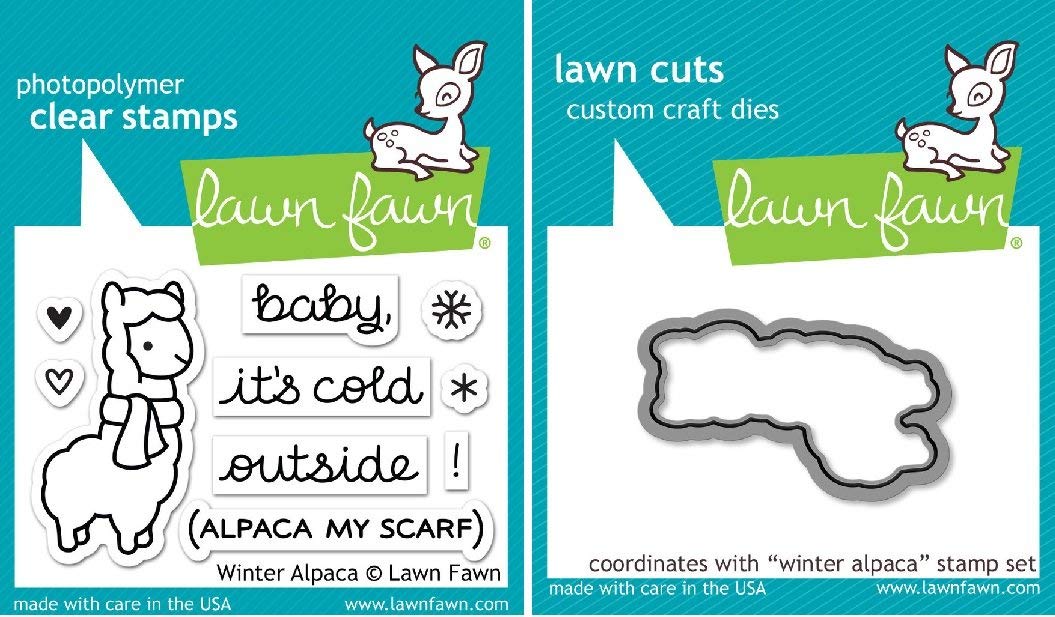 Lawn Fawn Winter Alpaca Clear Stamp and Die Set - Includes One Each of LF981 (Stamp) & LF982 (Die) - Bundle Of 2
