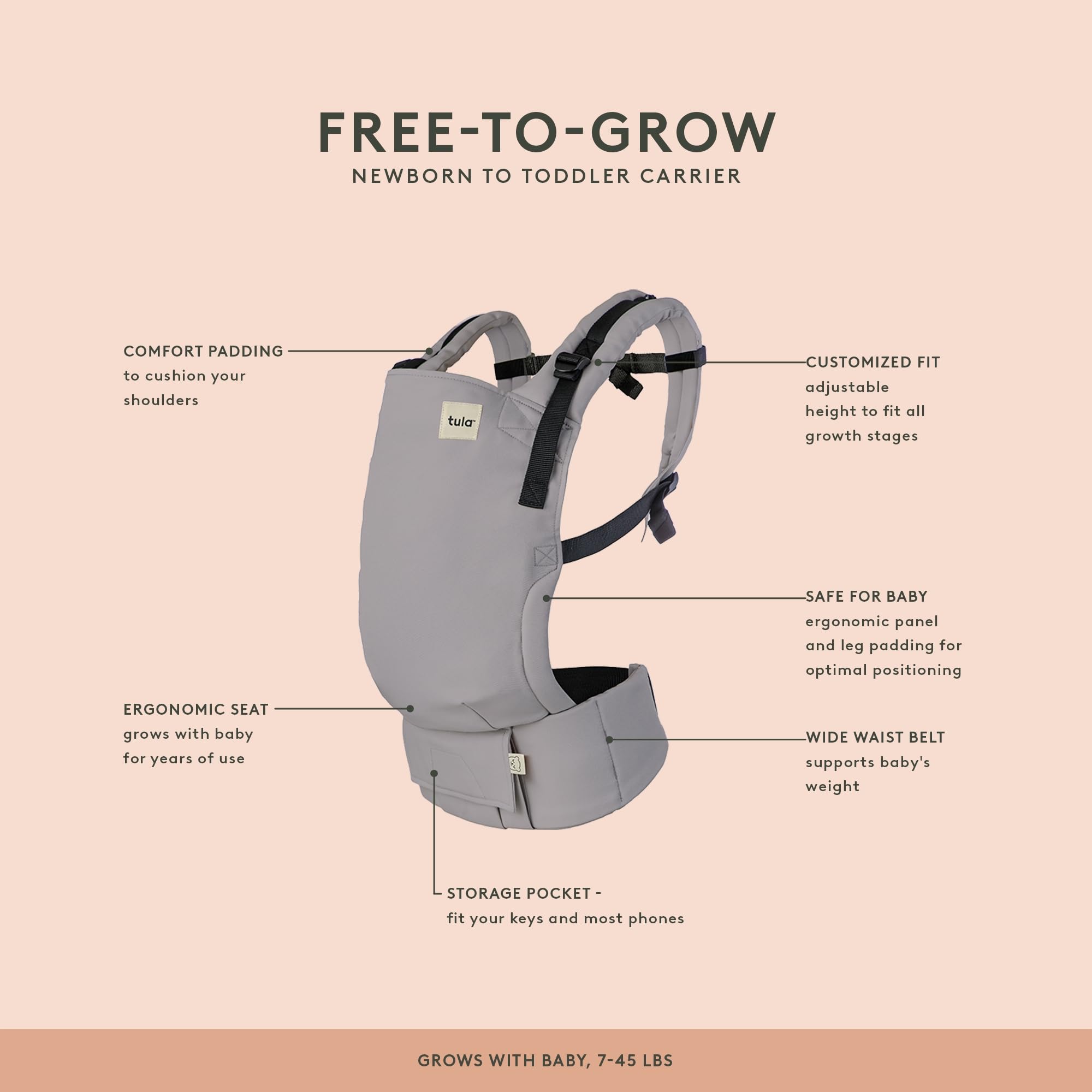 Baby Tula Cotton Free-to-Grow Baby Carrier - Adjustable, Comfortable, Newborn to Toddler Carrier - Ergonomic Fit for 7lbs to 45lbs - Back & Front Carry Options - Discover (Black/Stars)
