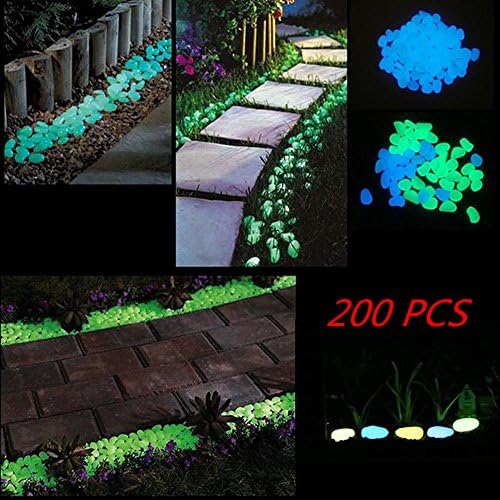Goldflower 200PCS Glow in the Dark Garden Pebbles for Walkways and Decor &amp; Plants &amp; DIY in Blue &amp; Green