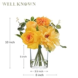 WELL KNOWN Artificial Flowers in Glass Vase with