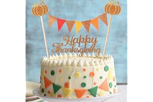 Qertesl Happy Thanksgiving Cake Topper，Pumpkin Cake Topper Banner, With Handmade Triangular flags to Decorate Autumn themed Party, Thanksgiving Party Decorations