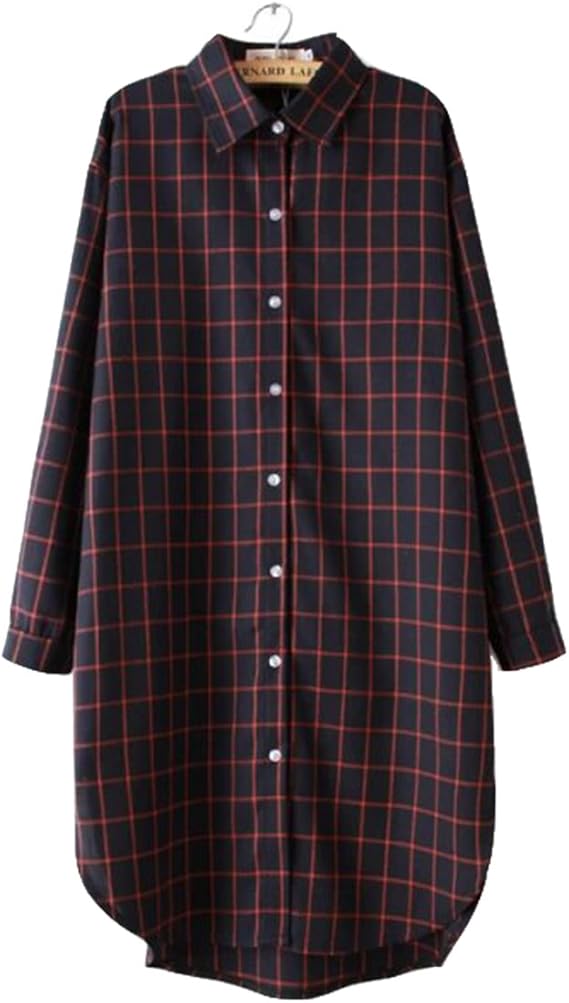 Amazon 16 秋 冬服 レディース ファション チェック マルチ 長袖 ロング シャツ ワンピース チュニック ブラウス 韓版 カジュアル エレガン 大きいサイズ 通勤 ワンピース チュニック 通販