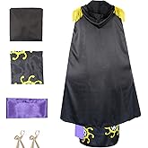 Roncome Women Anime Black Long Kimonos Dress Cosplay Costumes Robe Cloak Cape Cheongsam Halloween Outfits with Earrings