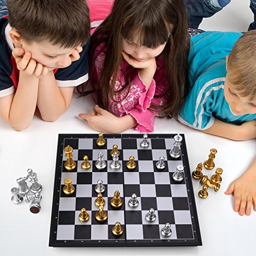 Peradix Chess Checkers Set 2 in 1, Magnetic Chess Pieces with 3 Storage Bags, Portable Travel Folding Board Game, 14.02" Big Size, Educational Learning Toys for Kids Adults, Birthday