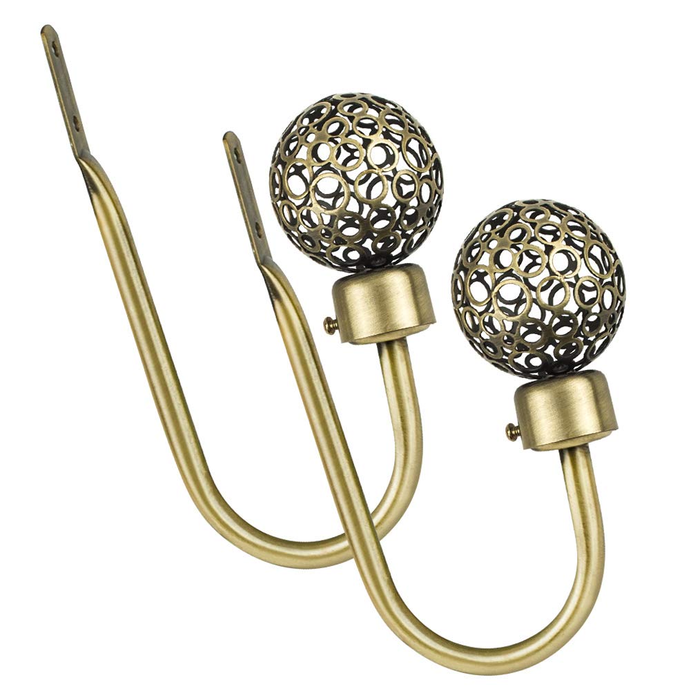INCREWAY Curtain Hook, 2 Pcs Metal Hollow Ball U Shape Wall Window Hooks With Screws Curtain Tieback Holdback (Antique Bronze)