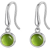 Moonstone/Black Onyx/Moss Agate/Lapis Lazuli/Larimar/Pink Opal Earrings Sterling Silver Gemstone Dangle Earrings Pull Through Earrings Jewelry for Women Teen Girls