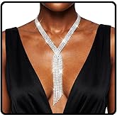 ELABEST Long Rhinestone Necklace Statement Tassel Necklaces Crystal Layered Y Choker for Women