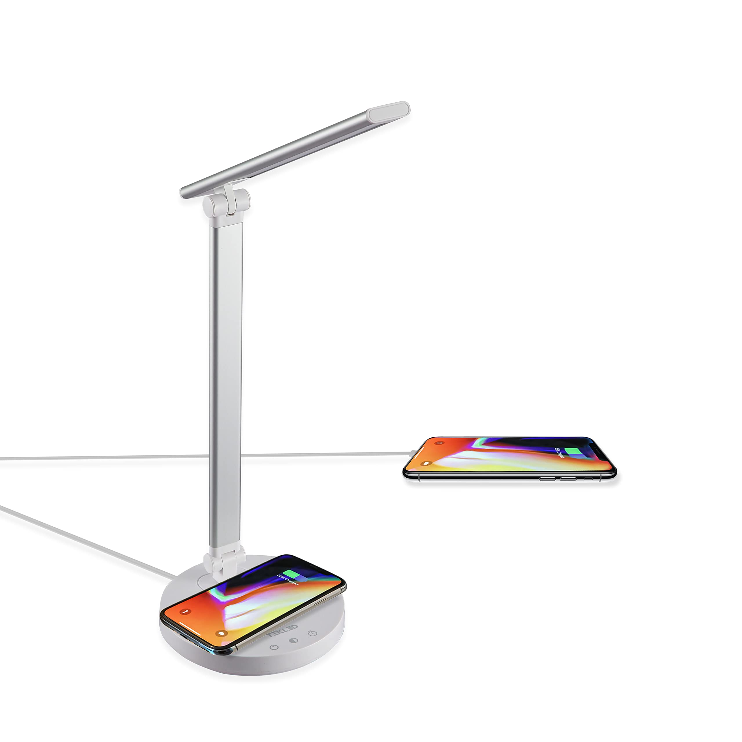 TEKLED® LED Desk Lamp with Wireless Charger | 5-Level Dimmable Flexible Gooseneck | Capacitive Touch Switch | USB Charging Port | Eye Protection Bedside Reading Office Work Students | 10W 30 LED 350LM