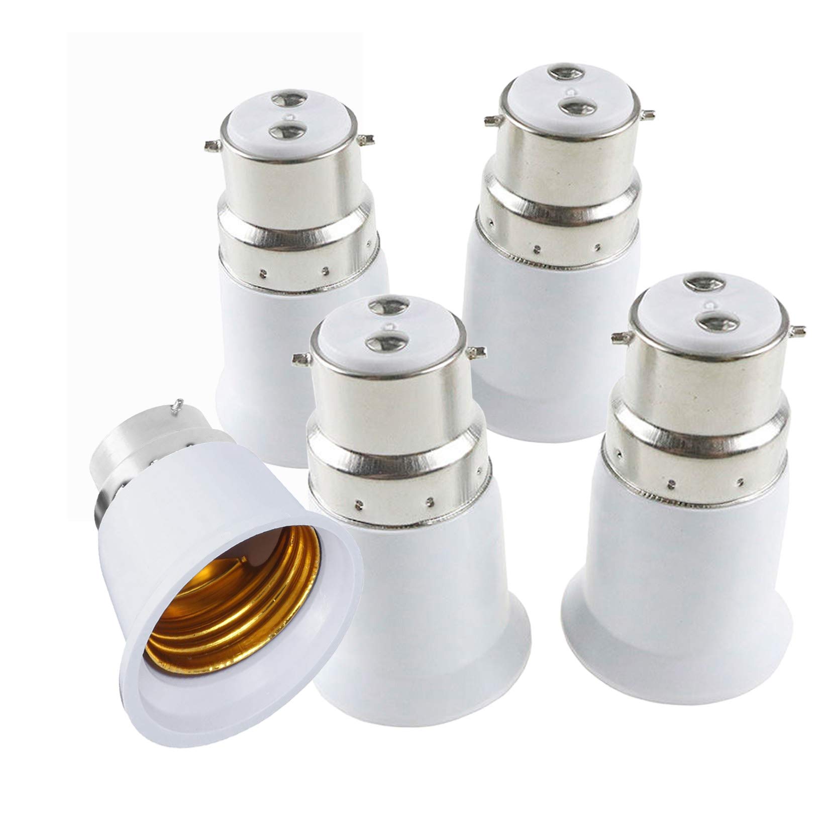 B22 To E26/E27 lights Socket Adapter, Bulb Holder Bayonet to Screw Converter,Fits LED/CFL/Energy Saving Lamp Light Bulbs, Heat-resistant, Anti-burning, No Fire Hazard (5pcs)