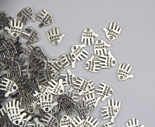 One Pack of 160 DIY Hand-Shaped "Hand Made" Carved Silver Tone For Charms,Pendants,Crafting,Sewing