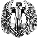 Men's 316L Stainless Steel Large Cross Angel Wing Unisex Ring Band Vintage Gothic Punk Biker Silver Black