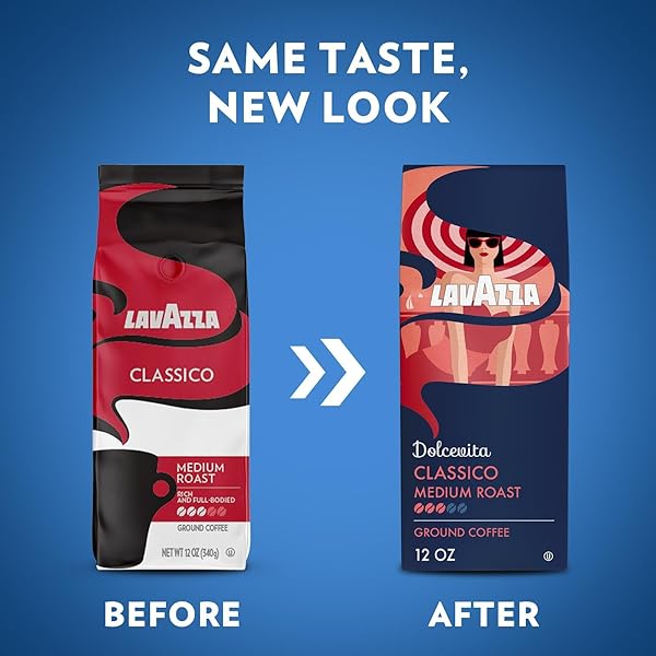 LAVAZZA DOLCEVITA CLASSICO GROUND COFFEE 12OZ BAG, MEDIUM ROAST, RICH AND FULL-BODIED, INTENSITY 3/5, ARABICA AND ROBUSTA, IDEAL FOR DRIP BREWERS (PACK OF 1) – PACKAGE MAY VARY
