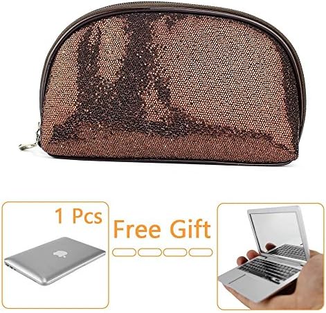 Brendacosmetic Fashion Potable Sparkling Purse Zipper Shining Sequins Handbag Cosmetics Bag Evening Bag with Mini Makeup Cosmetic Portable Compact Mirror White for Makeup