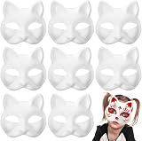 COHEALI 15pcs Blank Paper Mache Cat Masks Hand Painted Masquerade DIY Unpainted view 1