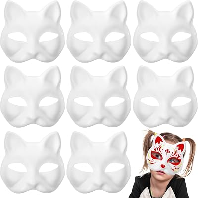 COHEALI 15pcs Blank Paper Mache Cat Masks Hand Painted Masquerade DIY Unpainted