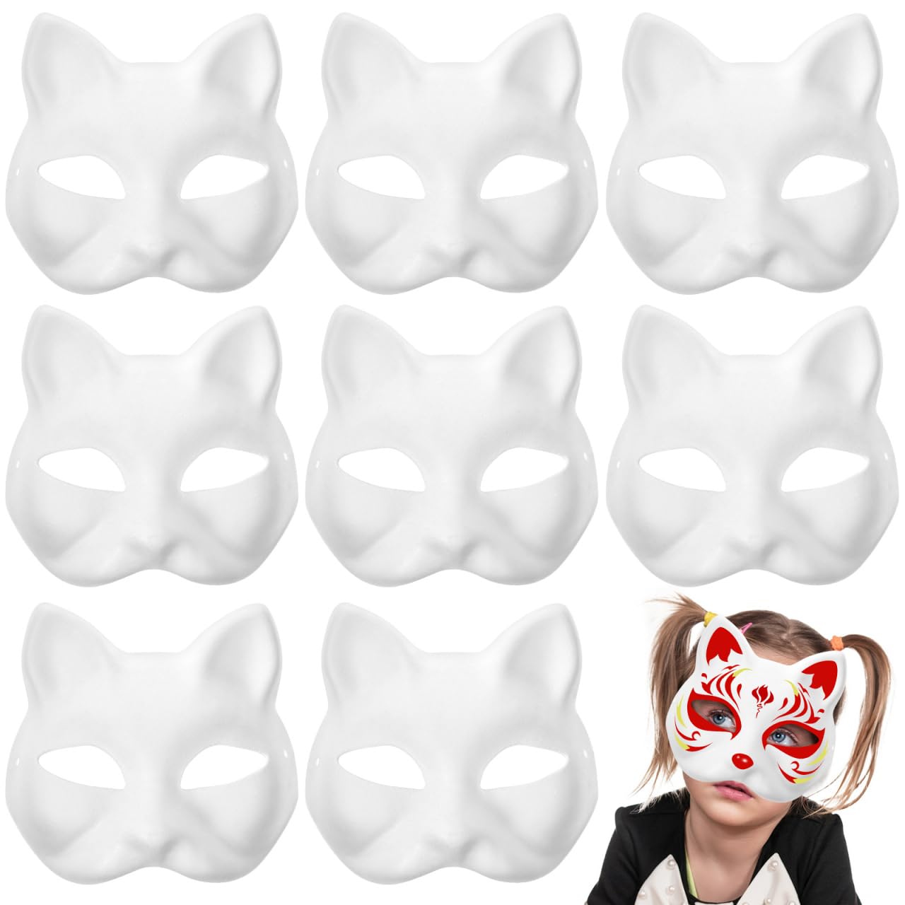 Artibetter 15pcs White Paper Blank Hand Painted Masks Paper Mache Masks Halloween Cat DIY Animal Unpainted Craft for Cosplay Masquerade Parties Costume Accessory