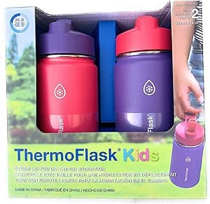 Thermoflask Stainless Steel Kids 14oz Straw Bottle 2pk Punch,Eggplant