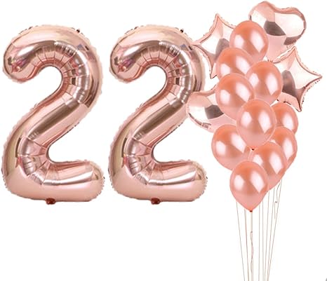 22th Birthday Balloons Rose Gold,Number 