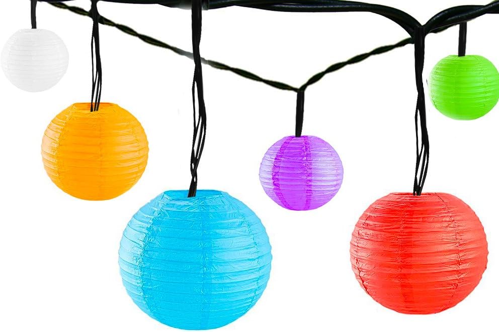 Solar Lantern Outdoor String Lights 18ft 30 LED with Multicolor Nylon Paper Chinese Lanterns Decorative Hanging Ambiance Lighting for Patio Gazebo Garden Path Yard Party Christmas Holiday Festival