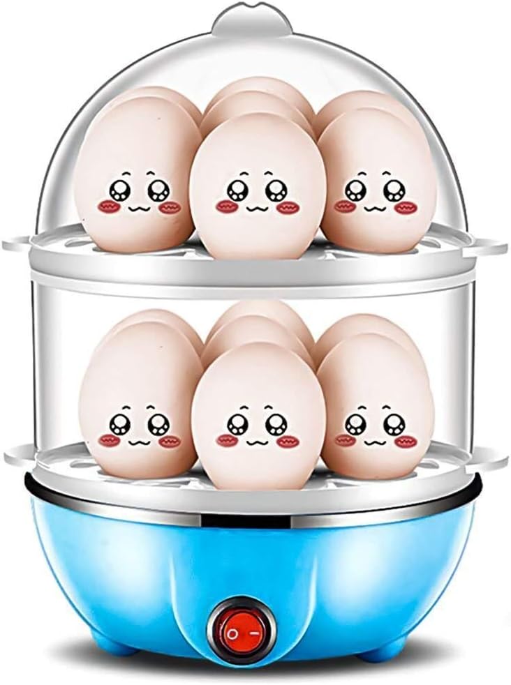 Egg Cooker, 14 Egg Capacity Electric Egg Cooker Perfect Hard Boiled Egg Maker with Timer for Hard Boiled Eggs, Steaming Shelf for Bread and Vegetables (BLUE)
