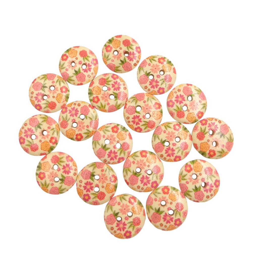 Milisten 100pc Wooden Buttons Assorted Floral Patterns for DIY Crafts Sewing Projects and Scrapbooking Environmental Log Material