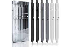 ACEES Gel Pens, 6 Pcs 0.5mm Fine Point Black Ink Pen With Smooth Writing, Office Desk Accessories, School Supplies Gifts for Men Women, Quick Dry Pens Ballpoint For Journaling, Black/Gray/White