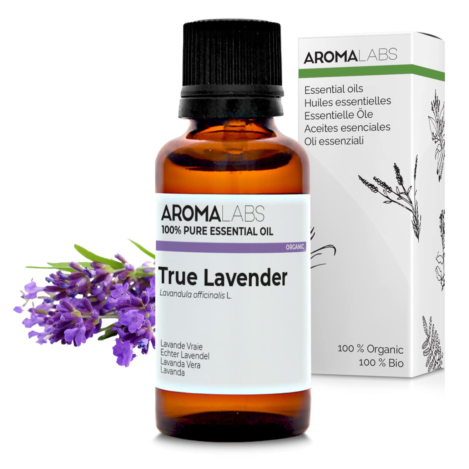 BIO - True Lavender Essential Oil - 30mL - 100% Pure, Natural, Chemotyped and AB Certified - AROMA LABS (French Brand)