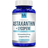 Astaxanthin and Lycopene Supplement | Lycopene 50mg Plus Astaxanthin 24mg Carotenoids Supplement for Tanning Skin Care Vision & Heart Health Support | Vegan & Non-GMO (100 Veggie Capsules)