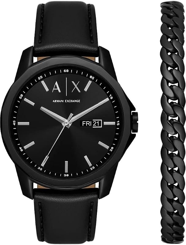 Herrenuhr, Quarz-Dreizeiger-Datumwerk und 44mm Gehäusegröße mit Edelstahl- oder Lederarmband