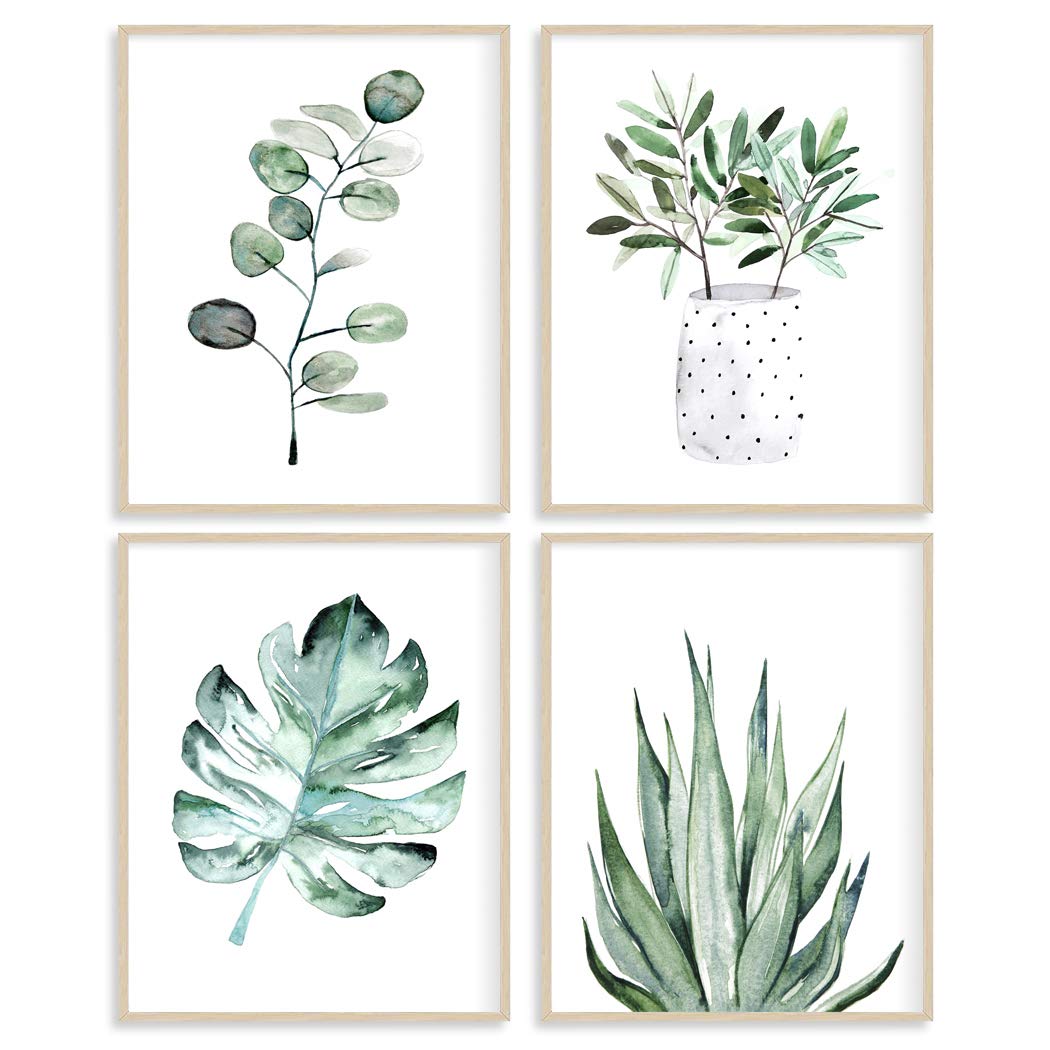 Plant Print Leaf Wall Art for Living Room, Canvas Prints Poster 8x10 Prints Unframed Set of 4, Botanical Prints Sage Wall Decor
