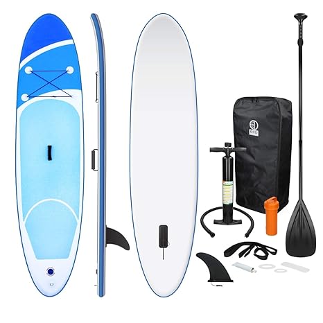 ECD Germany Aufblasbares Stand Up Paddle Board - 308 x 76 x 10 cm - Blau - PVC - bis 120 kg - inkl. Pumpe, Tragetasche und Zu