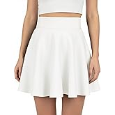 AURUZA Mini Skirts for Women, Casual Mini Stretch Waist Flared Plain Pleated Skater Skirt, Basic Versatile Stretchy Skirt White