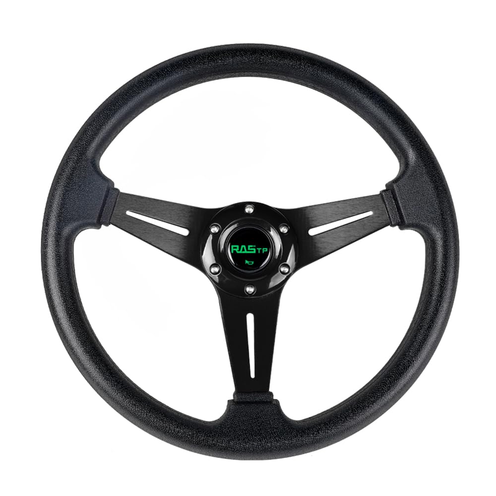 Photo 1 of RASTP Universal Racing Steering Wheel 13.8”/350mm 6 Bolts Grip Vinyl Leather & Aluminum with Horn Button for Car -Black