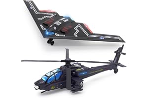 Dollox Double Metal Army Fighter Jet and Helicopter Airplane Toys Model with Light and Sound, Military Fighter Aircraft Flyin