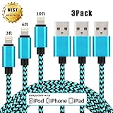 iPhone Charger, C-TOP 3Pcs 3ft 6ft 10ft Lightning to USB Nylon Braided iPhone Cable Cord Charger Compatible with iPhone 7/7 Plus/6s/6s Plus/6/6 Plus/5/5S/5C/SE/iPad and iPod
