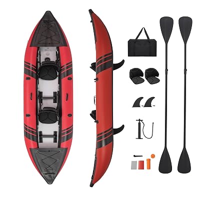 S AFSTAR Inflatable Kayak, 2 Person Canoe with 507 lbs Capacity, Drop-Stitch Floor, All Accessories & Carry Bag, 12.5 ft Large Sit in Tandem Kayak for Fishing, Camping & Exploring for Adults (Red)