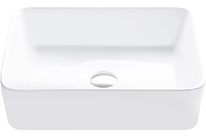 Stylish Vessel Sink 18 3/4 x 14 1/2 Inch Rectangular Porcelain Over The Counter Bathroom Sink Enamel Glaze Finish Smooth and 