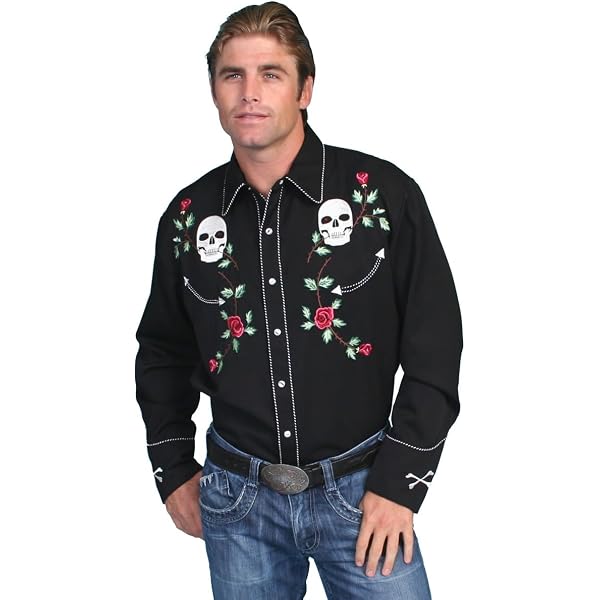 Amazon.com: Scully Western Shirt Mens L/S Snap Embroidered XS