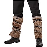 Joukavor Viking Fluffy Leg Warmers Furry Faux Fur Boot Covers Cosplay Accessory for Women Men