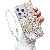 XinMerry for iPhone 16 Pro Max Bling Case with Wrist Strap for Women Girls Luxury 3D Glitter Diamond Crystal Rhinestone Sparkle Shiny Gemstone Perfume Bottle and Flower Cover Soft TPU Bumper