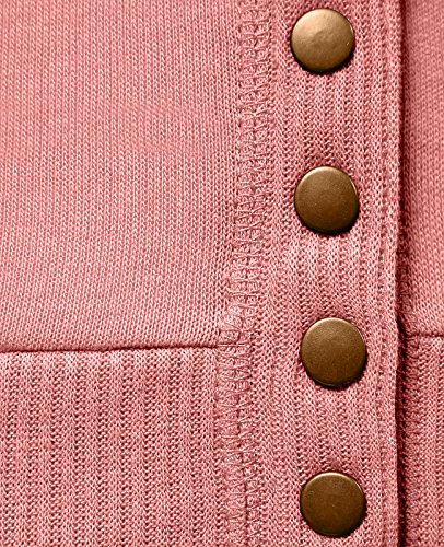 Mixed Knit V-Neck Brass Snap Button Sweater Cardigans dusty Rose X-Large - Thumbnail 3