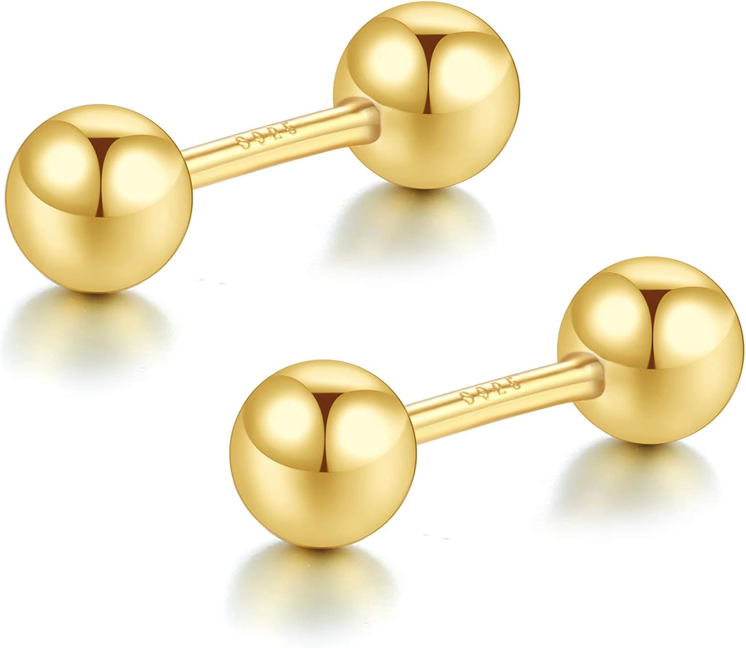 Sterling Silver 4mm Barbell Ball Stud Earrings for thin ear cartilage