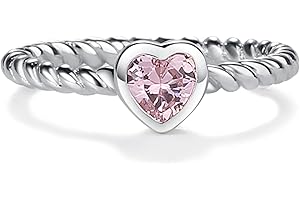 Precious Pieces .925 Sterling Silver Twisted Rope Band Baby Ring with Heart for Babies, Infants, Toddlers, Little Girls, Stackable or Pinky Ring for Teens and Women