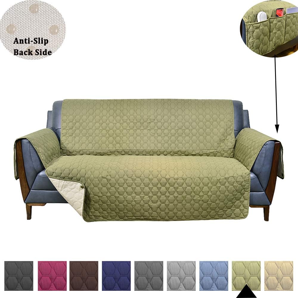 RBSC Home 46 Inch Loveseat Cover 100% Waterproof Slipcovers Anti-Slip Couch Covers for Leather Loveseat, Pets, Dogs, Cats Washable Protector (46",Olive): Kitchen & Dining