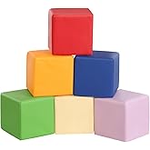 Jungledove Foam Blocks for Toddlers: 6 Piece Soft Cube Building Toys for Kids - 6 Inch Baby Foam Climbing Blocks - Stackable