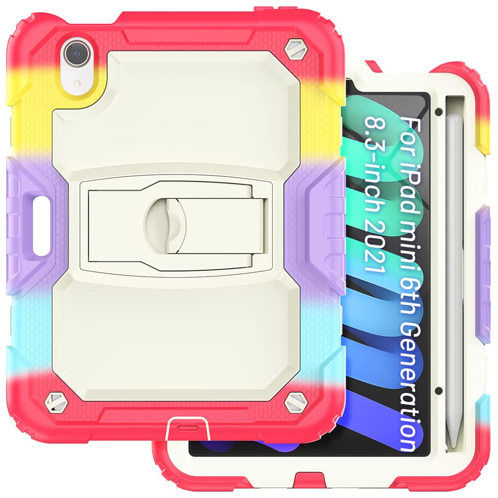 Case Suitable for iPad Mini 6th Generation 8.3 Inch 2021 with Invisible Folding Stand, Heavy Duty Rugged Shockproof Protective Case with Pencil Holder,Camouflage Red