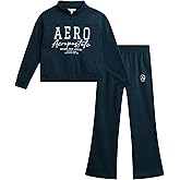 AEROPOSTALE Girls Sweat Set - 2 Piece 1/4 Zip Pullover Girls Sweatshirt and Wide Leg Jogger Kids Pants Athletic Set (7-12)